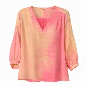 Diane von Furstenberg Soft Romantic 100% Silk Blouse Womens Sz 14 Ethereal Sheer